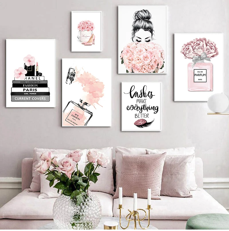 Nordic Wall Art Canvas Painting Lashes Black Lips Women Poster Print Simplicity Perfume Books Picture Modern Salon Beauty Decor