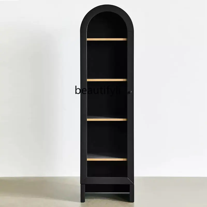 

American-Style Solid Wood Bookcase French Side Cabinet Display Curved Black French Bookcase chest of drawers for bedroom