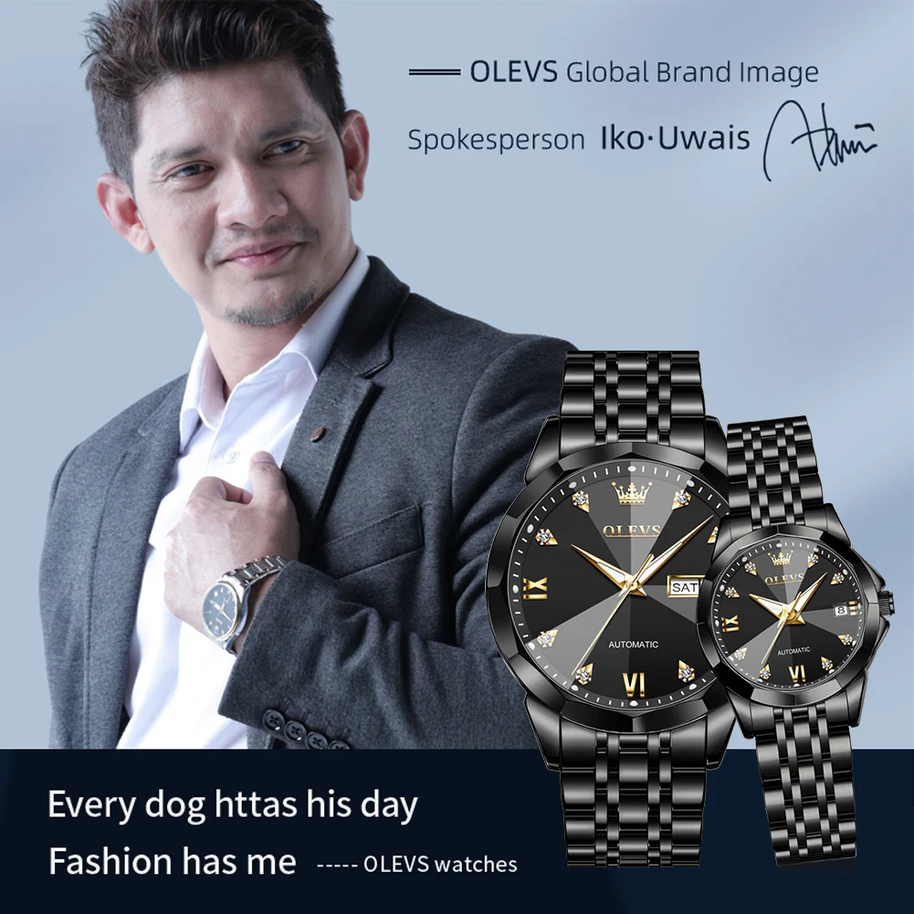 OLEVS 9982 Couple Watches Luxury Fashion Original Wristwatch Zircon Scale Waterproof Luminous Dual Calendar Display Reloj Hombre