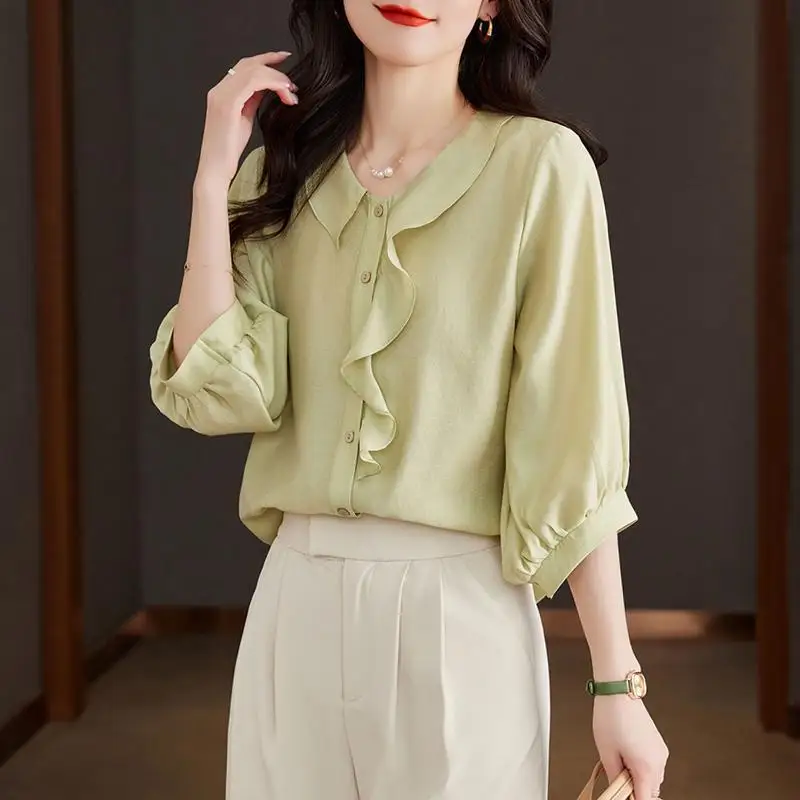 

2025 New Temperament Shirt Loose Top Shirt Design Niche Chiffon Shirt Women's Clothing