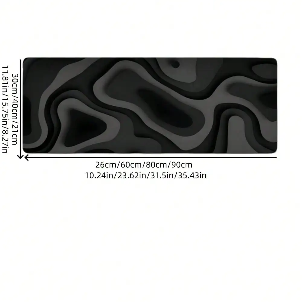 1pc Extra Large Gaming Desk Pad And Mouse Pad - Black & Grey Vortex Design, Non-Slip Surface, Extended Keyboard Coverage, Fiber Rubber Base, Suitable For
