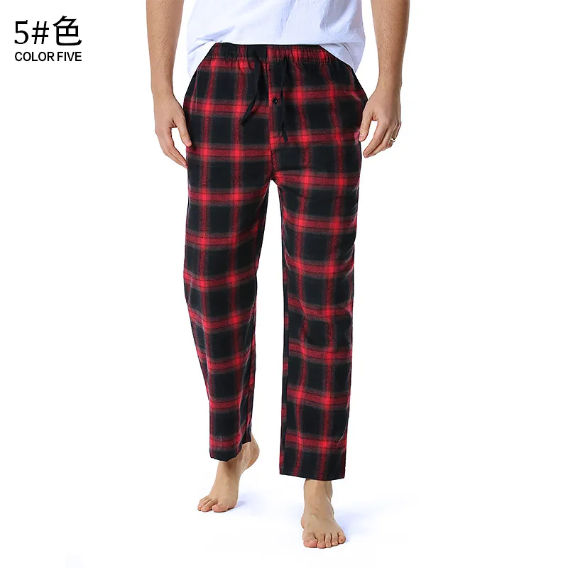 Men\'s Home Pants Cotton Super Soft Men Joggers Sweatpants Flannel Plaid Pajama Pants Red Green Blue Black White