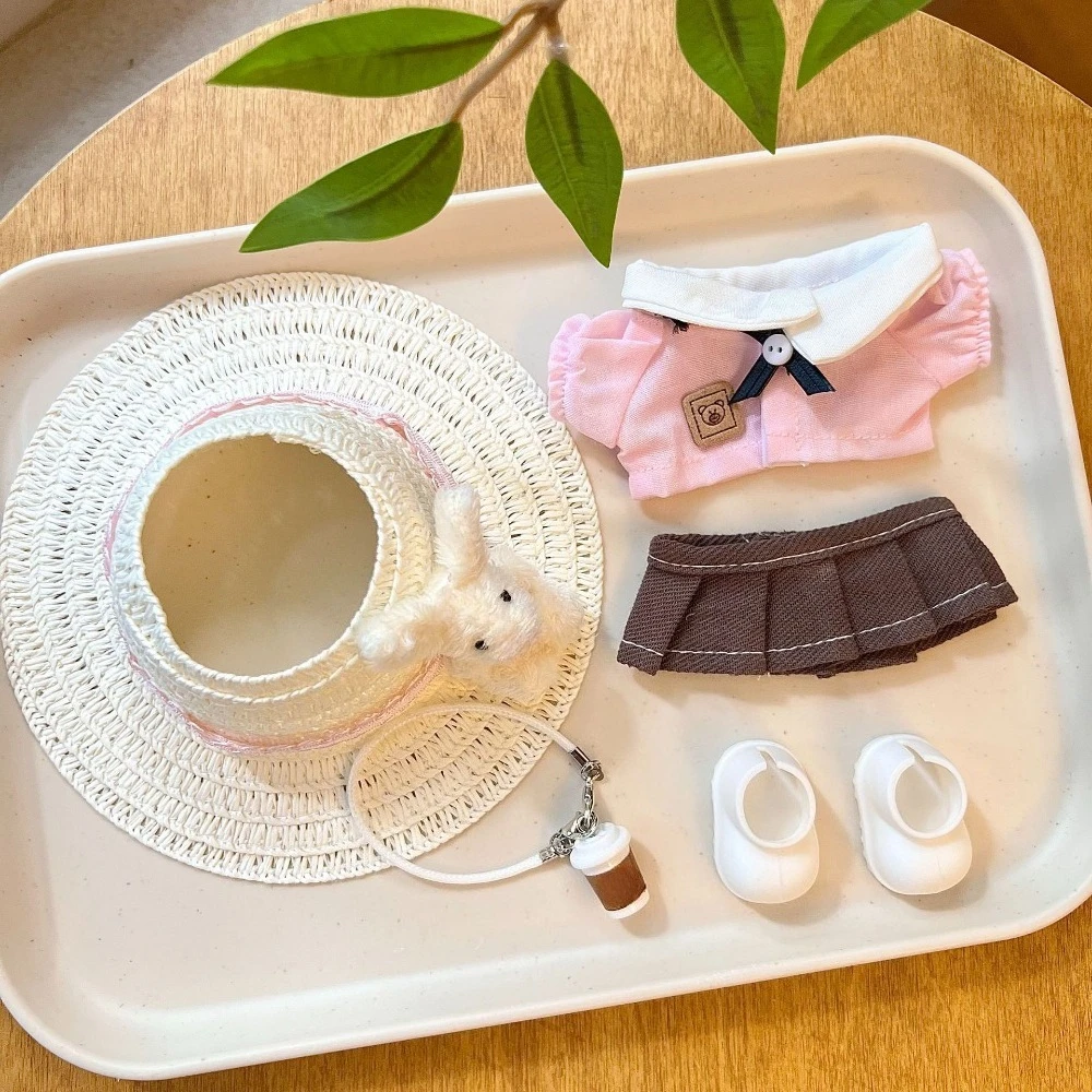 

5PCS 1SET 17cm Labubu Doll Clothes Outfit Hat Shirt Skirt Dress Up Doll Accessories Sitting Party Changing Dress Game Gift Toys