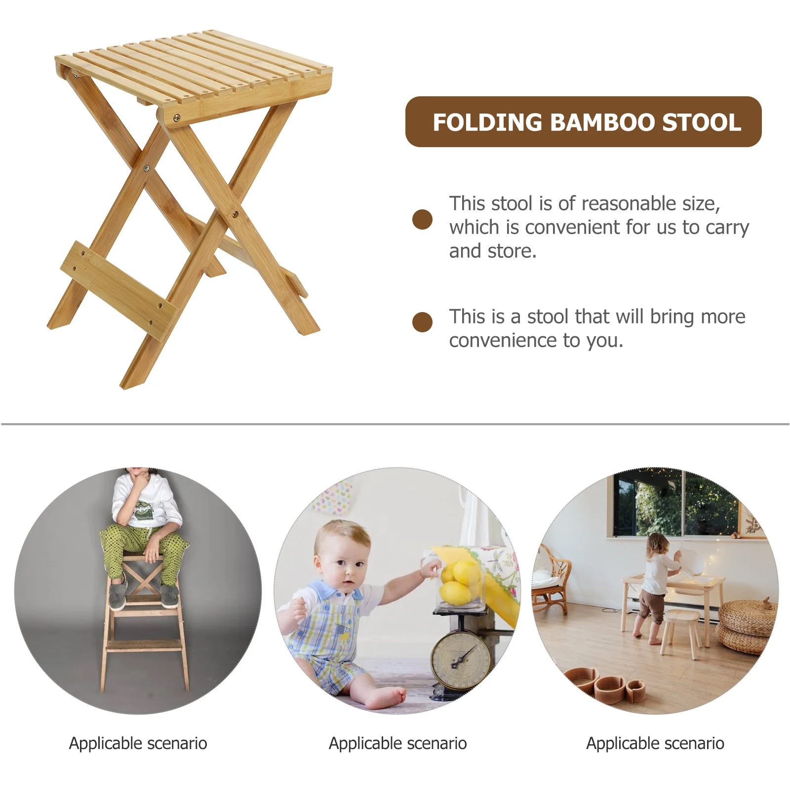 Portable Bamboo Folding Foot Lightweight Nonslip Low Stool For Home Shoe Changing Bench Small Step Stool For Bathroom Kitchen