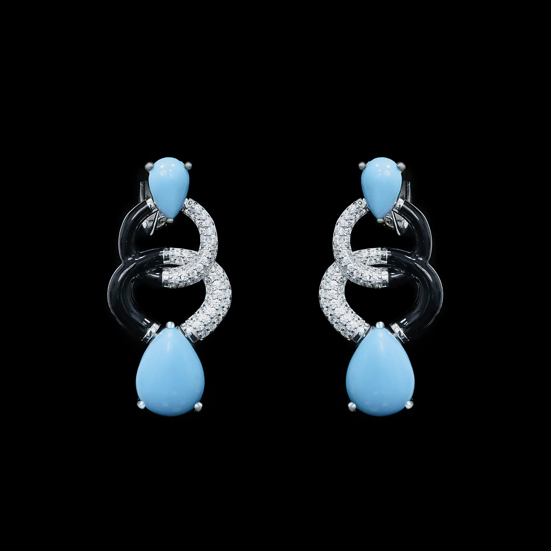 

New S925 Silver High Carbon Diamond Blue Pine Water Drop shaped Circular Ring High end Versatile Girl Earrings Wedding Jewelry