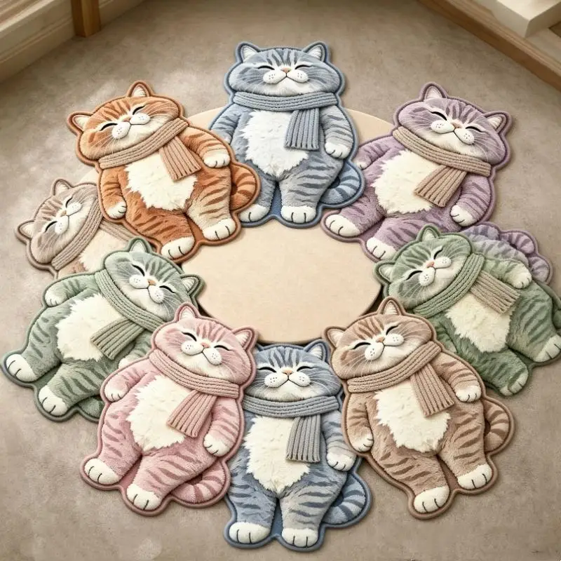 Lazy Cat Shaped Plush Bath Rug Quick Water Absorption Entrance Doormat Soft Bedroom Living Room Decor Anti Slip Floor Mat