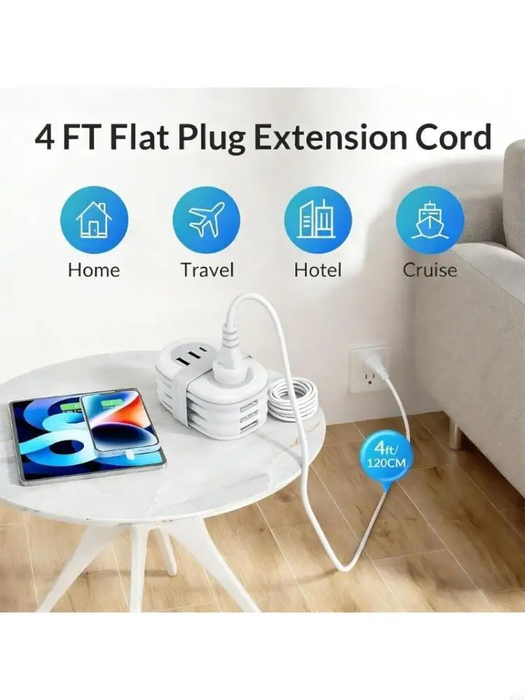 462E Portable Miniature Power Strips 2AC Outlets And Three USB Builts In Safety