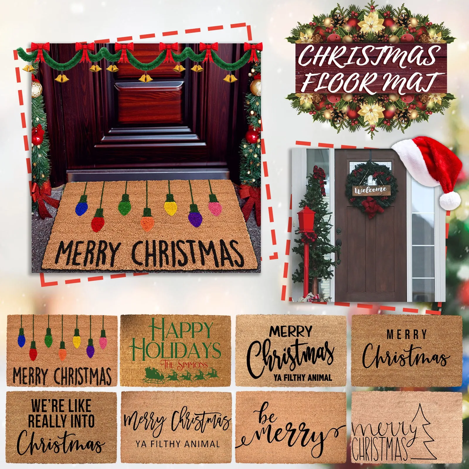 Door Decoration Christmas Decoration Doormat Merry Christmas Print Front Door Welcome Carpet Home Textiles Festival Decor