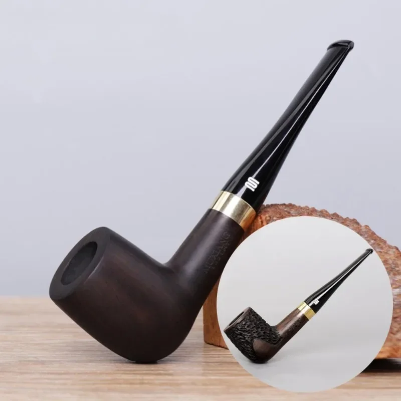 Multi Style Handmade Straight Stems Black Sandalwood Pipes Smoking Pipe with 9mm Filter Straight Pipe Holder for Father