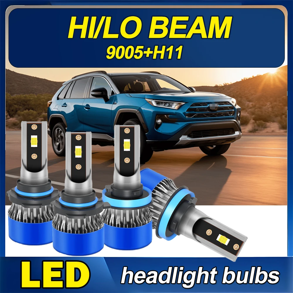 50000LM LED Car Headlight Bulbs H11 9005 Hi/Lo Beam Combo With Internal Drive IP68 Waterproof High-Intensity Auto Lighting