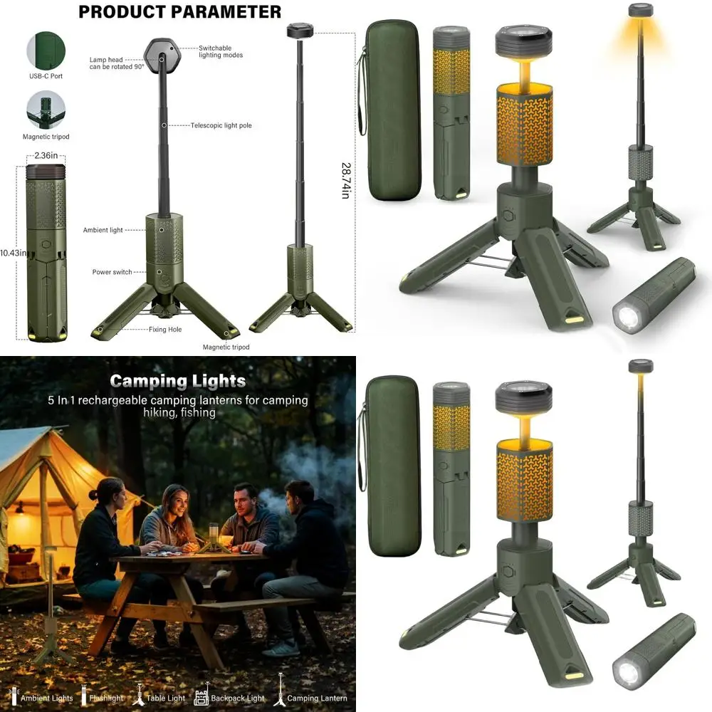 

Перезаряжаемый светодиодный фонарь для кемпинга 10500 мАч с регулировкой яркости, водонепроницаемый, с магнитом и сумкой для хранения, для использования на улице и в экстренных случаях