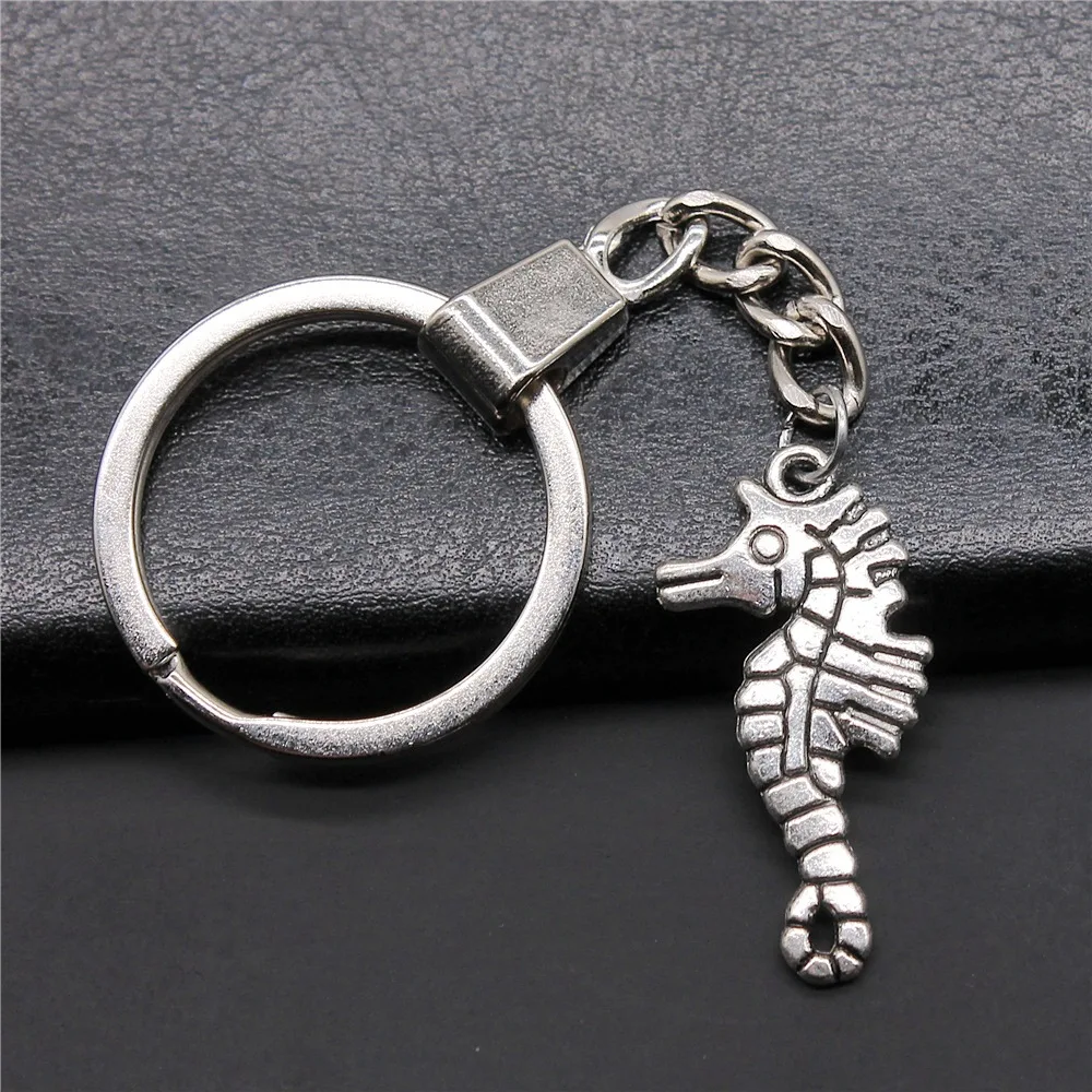 Dropshipping Souvenirs Gift Men Keychain 2 Colors 31x16mm Double Sided Hippocampal Pendant Keyring