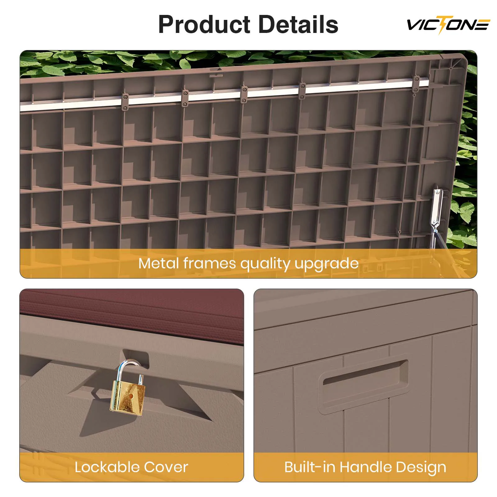 Victone 100 Gallon Resin Deck Box with cushion, Large Outdoor Waterproof Storage Box with Padlock for Patio Furniture, Brown