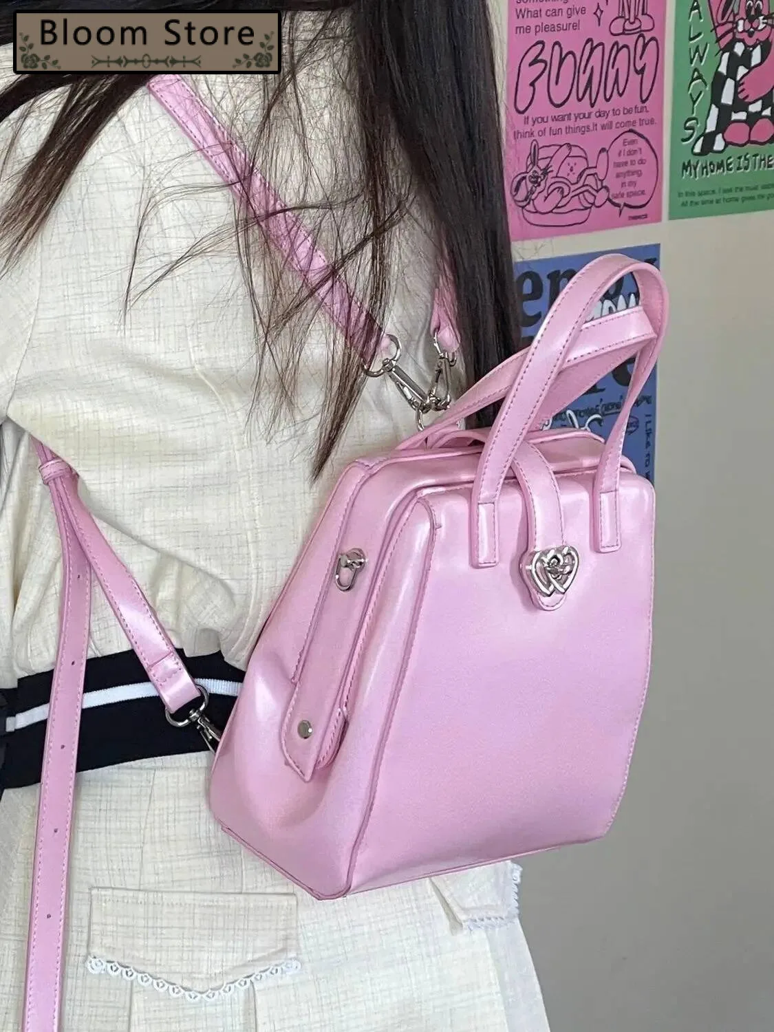 

Vintage Heart Y2k Mochila Women Leather Hot Girls Handle Pink Mini Backpack Schoolbag Female Haruku Black Backpacks Aesthetic