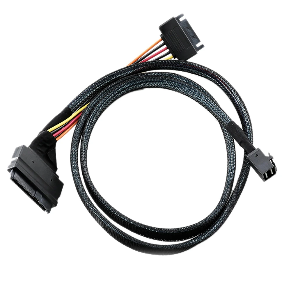 Data Cable Mini SAS SFF-8643 to SFF8639 Nylon Braided Belt SATA 15P Power Supply Cable for Switch Large