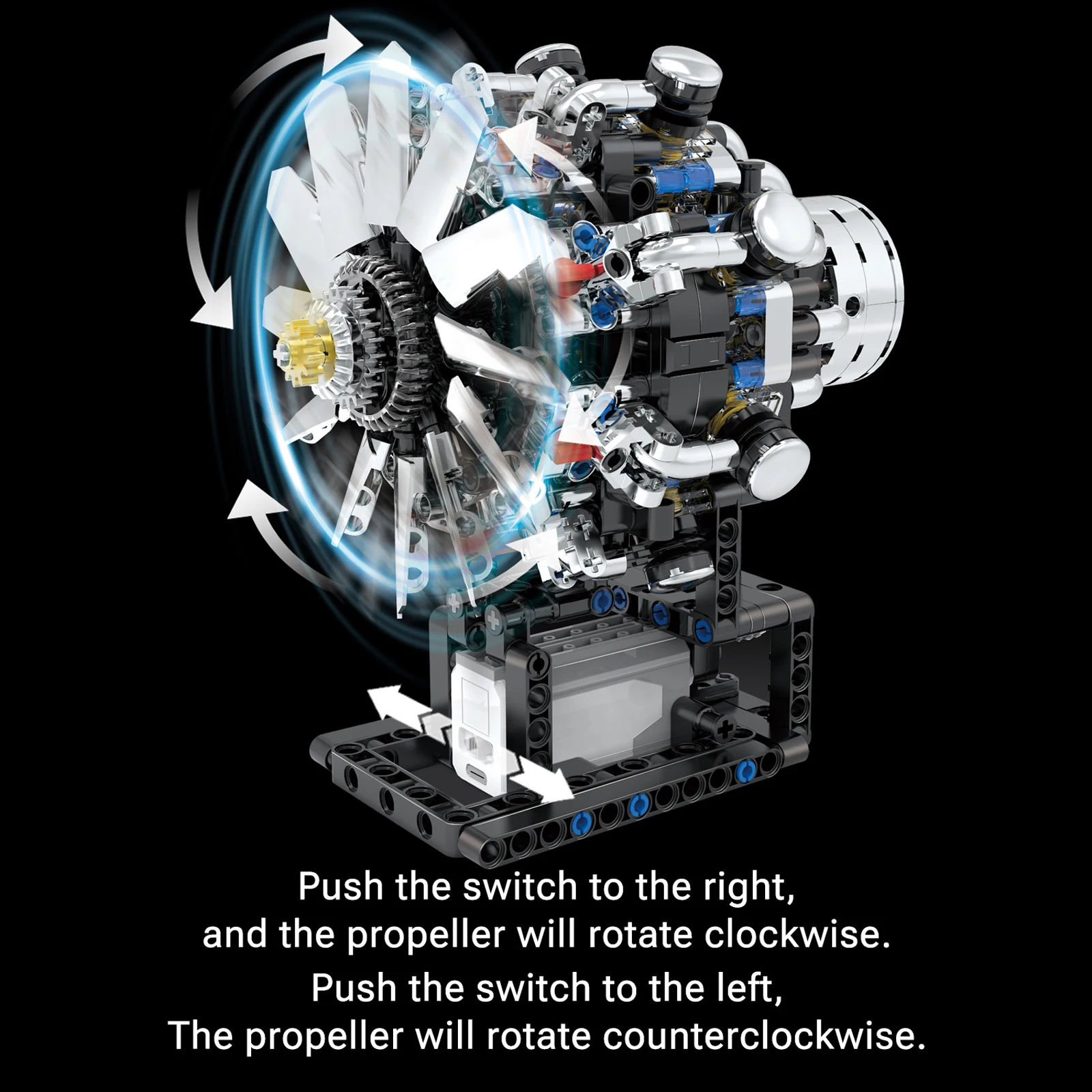 Conjunto de blocos de construção de motor de aeronave v8, 558 peças, modelo de simulação acionada por motor, brinquedo educacional de haste, presente de ornamento de mesa diy