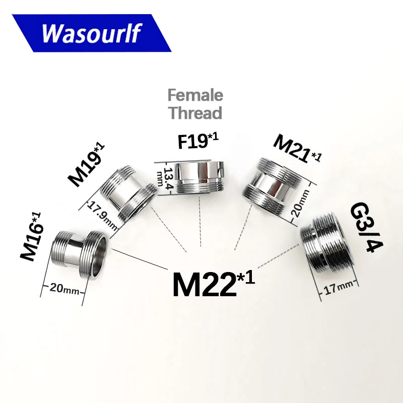 WASOURLF Outer Adapter M22 Male Thread Transfer M16 M19 M21 Female Connector Bathroom Kitchen Brass Chrome Faucet Accessories