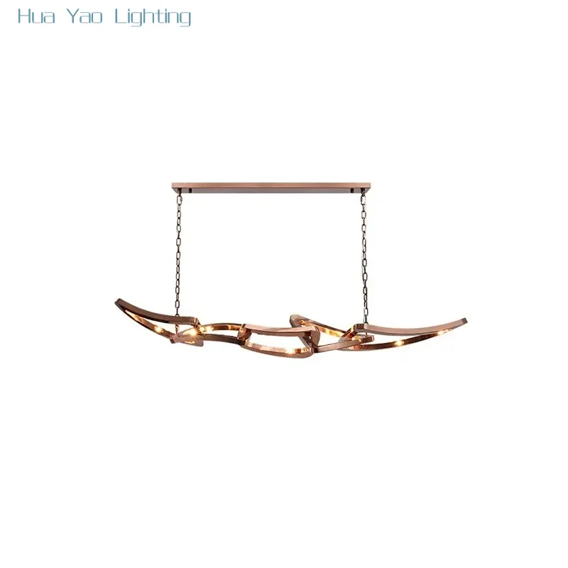 

American Restaurant Chandelier Designer Bar Office Chandeliers Light Luxury Villa Stainless Steel Lamps Rose Gold Pendant Light
