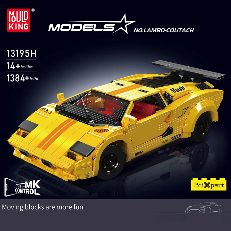 Mould King 13195H Technical Car Toys Remote Control Countach Sport Racing Car Assembly Car Brick Model Kid Christmas Gifts