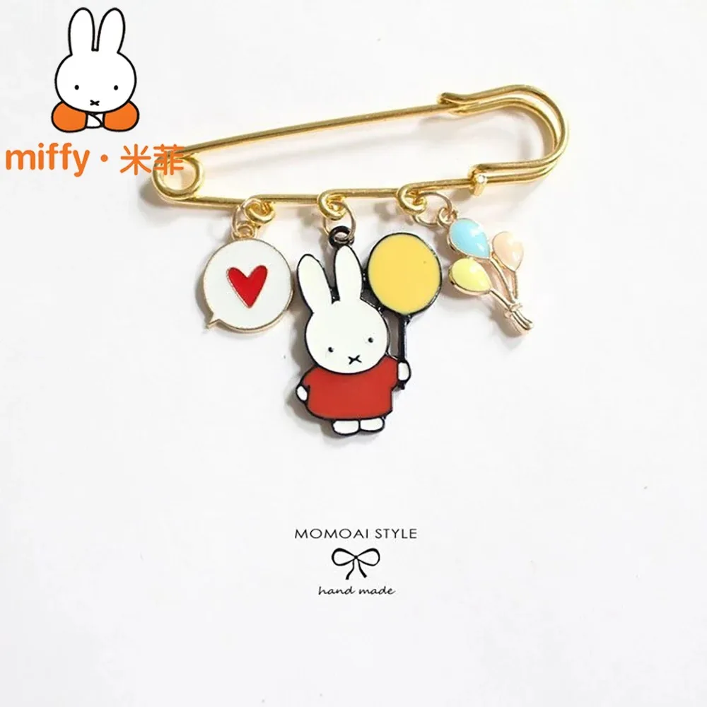 Cartoon Miffy Rabbit Paperclip Safety Pin Badge Cute Decor for Cardigan Sweater Bag and Scarf Fashion Ornament for Women Daily