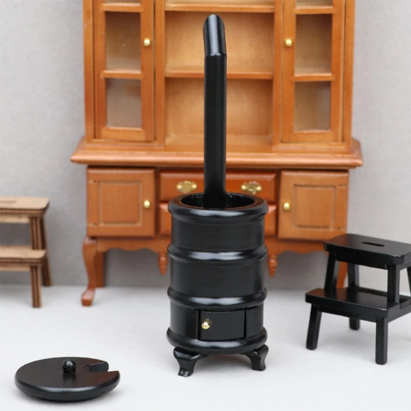 

Black Miniature Stove Model Furniture With Removable Lid And Realistic Design 1/12 Scale Doll House Scene Accessory A2UB