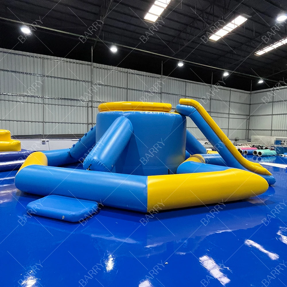 

Sea Aqua Park Jumping Tower With Slide Climbing Mountain Tower Slides Floating Inflatable Water Slide With Climbing Tower