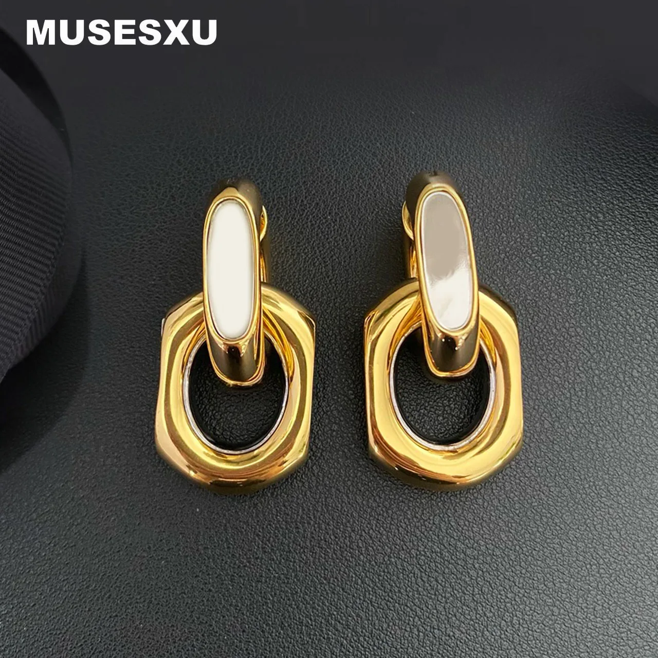 

Модные Украшения и аксессуары в офисном стиле, высококачественные двухцветные металлические двойные серьги-кольца для женщин, свадебный подарок