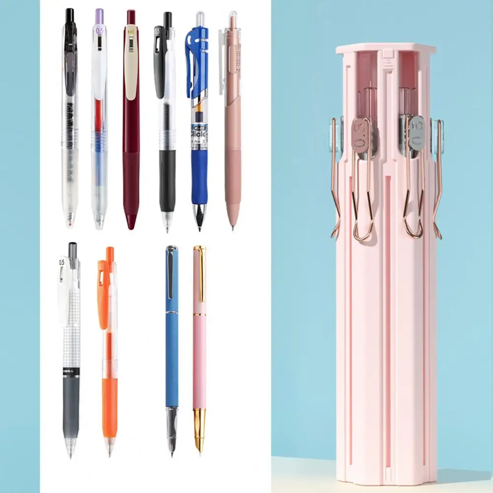 Estuche para bolígrafos de Gel, caja portátil Hexagonal, fácil de limpiar, con tapa de fácil acceso, ranuras para tarjetas, Portalápices para la escuela