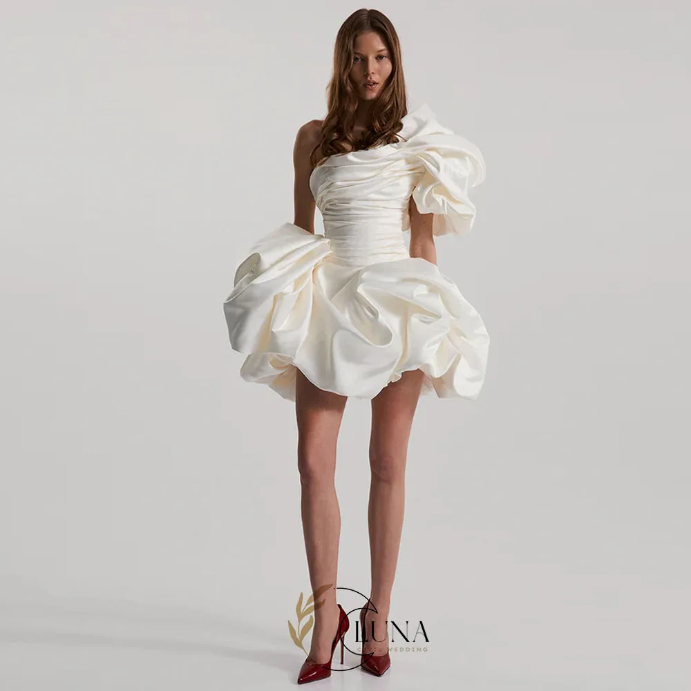 Luna Customized One Shoulder Short Wedding Dresses 2026 New Pleated Soft Satin Mini Bridal Gown Modern Robe De Mariage