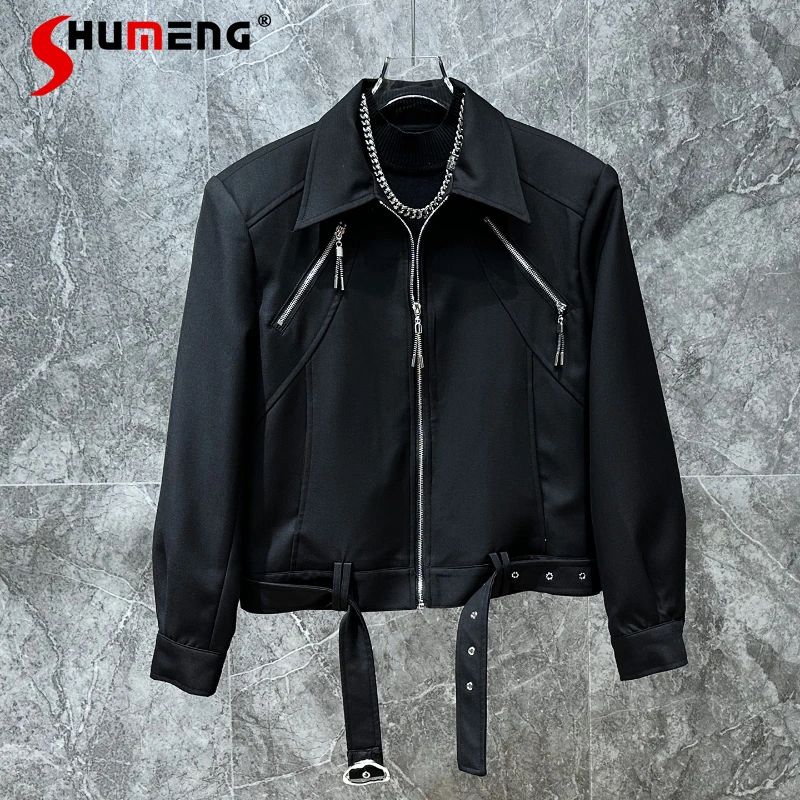 

Men's 2025 Autumn New Multi-Zipper Design Long Sleeve Jackets Handsome Coats Stylish Male Solid Color Trendy Short Style Tops