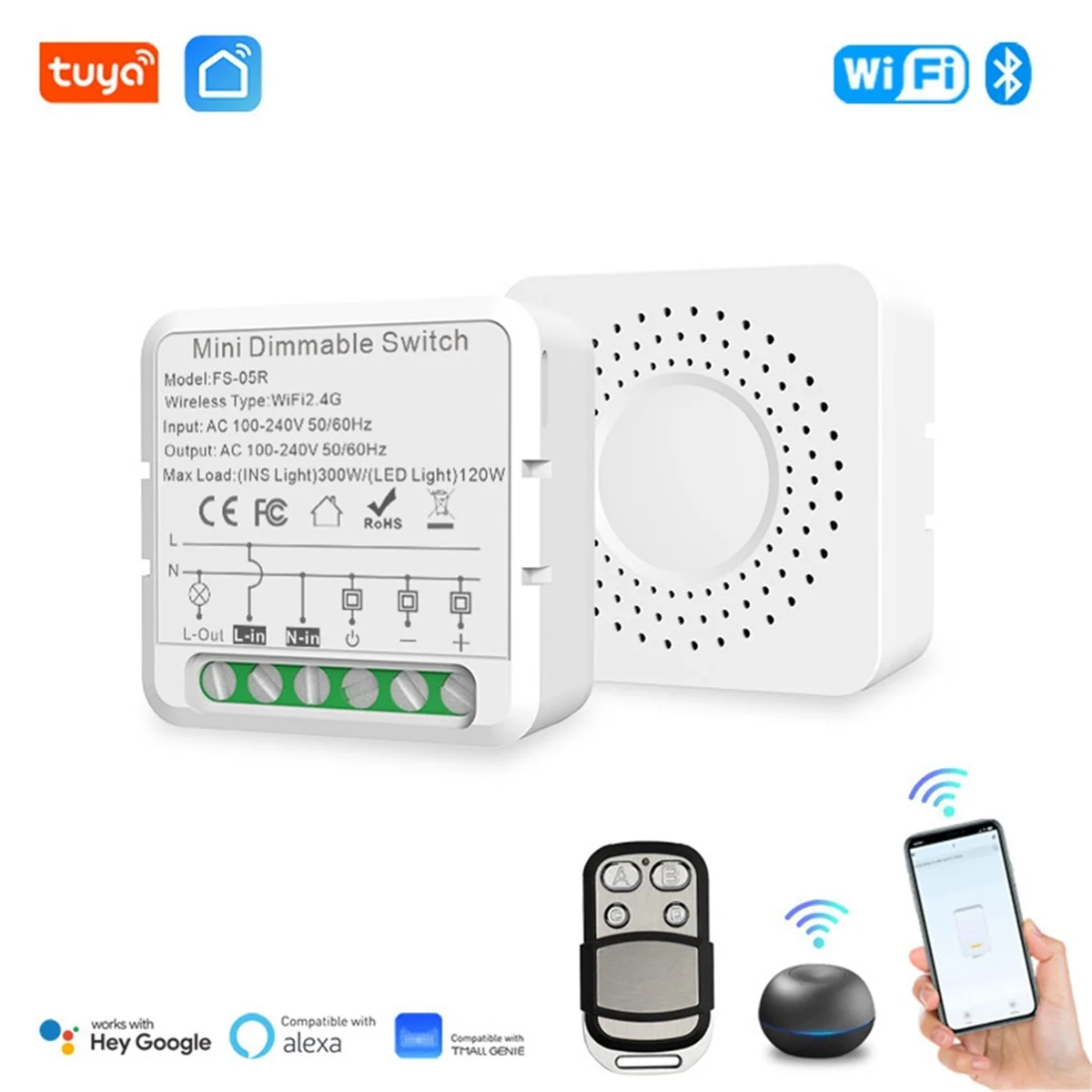 Módulo de interruptor de atenuadores inteligentes con WiFi, Control de 2 vías, luces LED regulables, funciona con Alexa y Google Home, Tuya