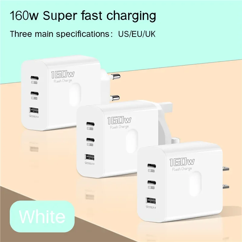 160W Fast Charger USB Type C Phone Charger Adapter Quick Charge QC 5.0 3.0 PD 65W Charger For iPhone iPad Samsung Huawei Xiaomi