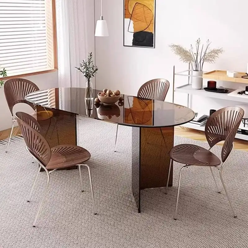

Glass Brown Kitchen Table Ornament Minimalist Oval Modern Kitchen Table Nordic Space Saving Black Muebles De Cocina Furniture