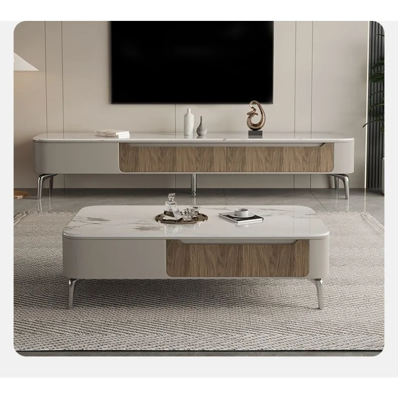 Microcrystalline Stone Coffee Table TV Cabinet Combination Modern Simple High-end Light Luxury Rectangular Storage Coffee