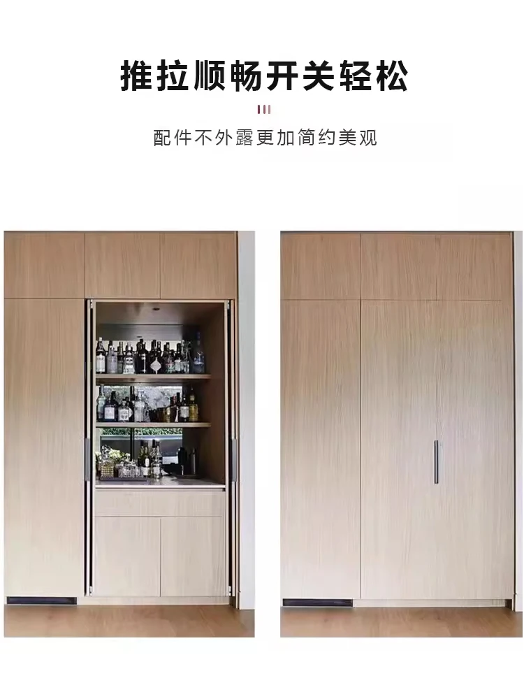 Wardrobe cupboard hidden slide rail folding side-mounted   telescopic slide rail swing door push-pull full