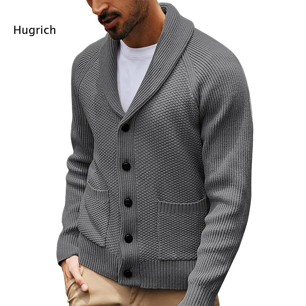 Mens Shawl Collar Waffle Knitted Sweater Cardigan Button Down Raglan Sleeve Warm Knit Outer Jacket