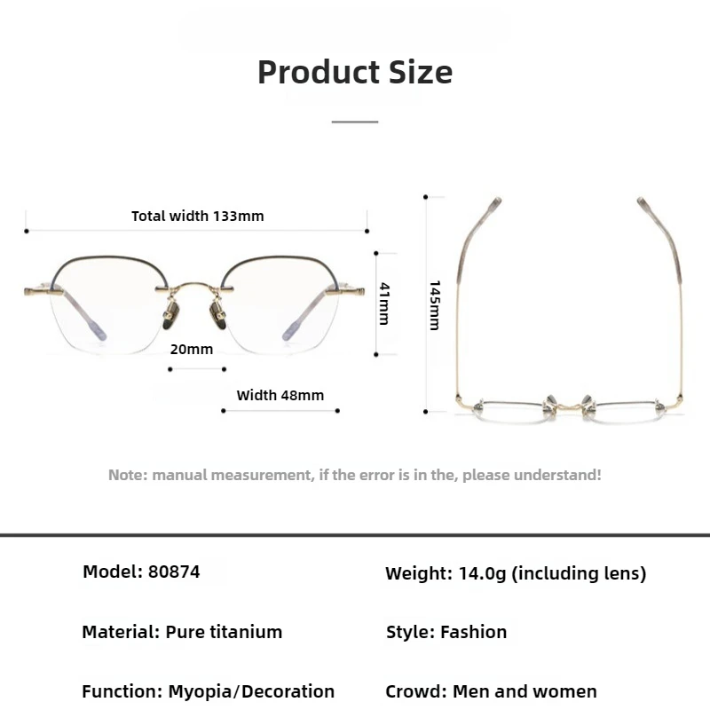 Japanese Retro Pure Titanium Rimless Glasses Women Optical Prescription Eyeglasses Frames Luxury Classic Men Frameless Spectacle