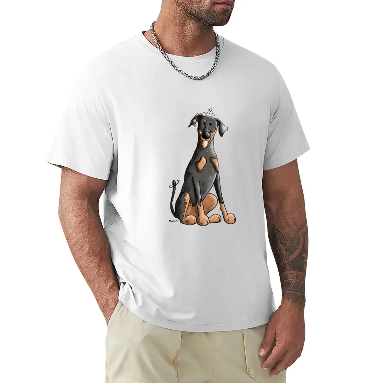 

Happy Doberman Pinscher Cartoon - Dog - Dogs - Gift T-Shirt for a boy summer top blanks designer t shirt men