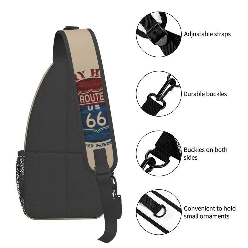 Mode Route 66 Amerika Straße Vintage Trip Sling Cross body Rucksack Männer Schulter Brusttasche für Camping Radfahren