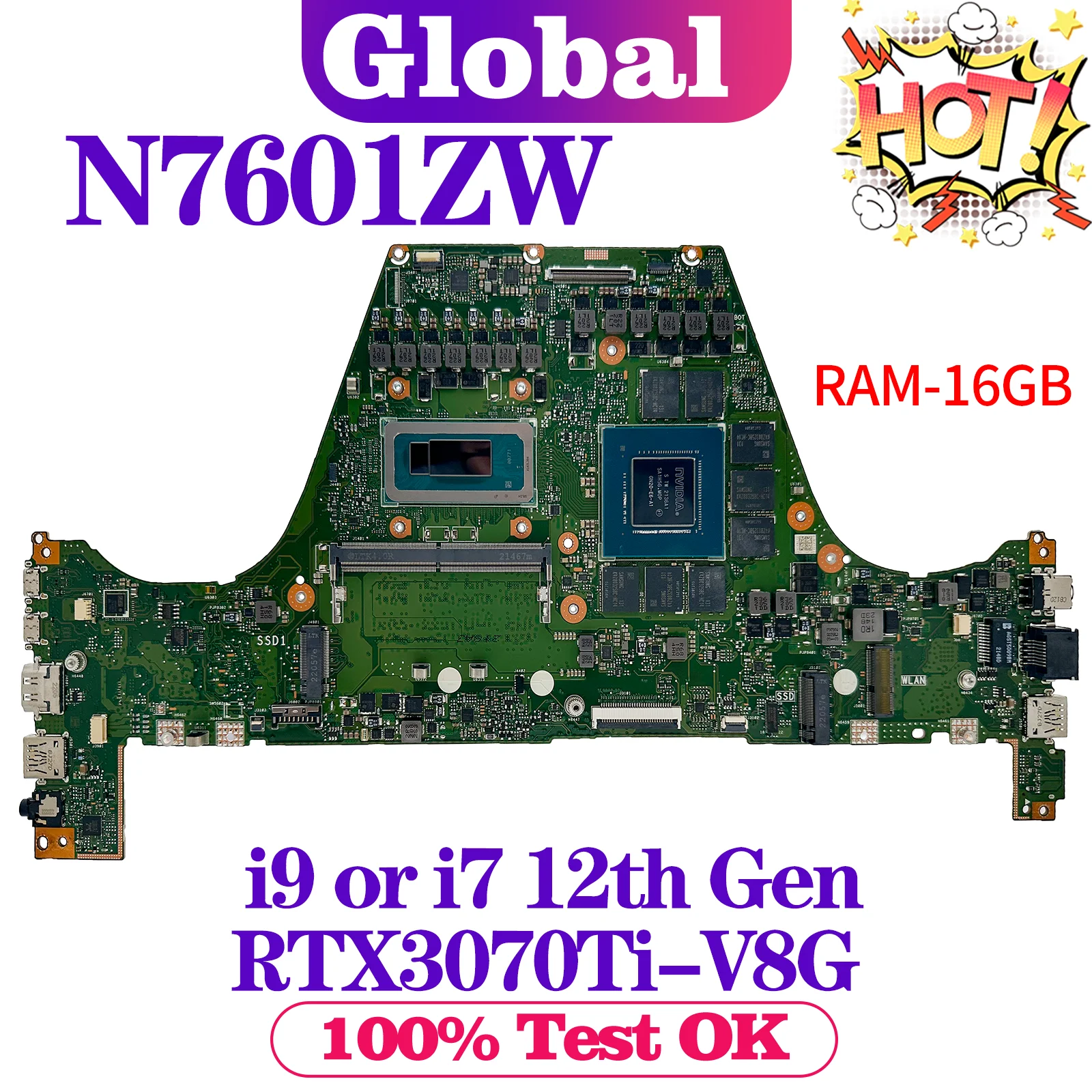 

KEFU K6501ZM Mainboard For ASUS N7601ZM N7601ZW N7601ZMB N7601ZWB K6501Z N7601Z Laptop Motherboard i7 i9 12th Gen RAM-16GB