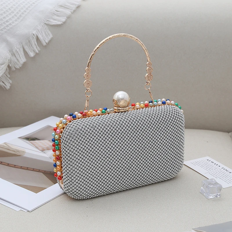 

Luxury Evening Bag Women's Colorful Pearl Clutch Shinying Full Diamonds Handbags Exquisite Elegant with Chain Wedding Dress Bags