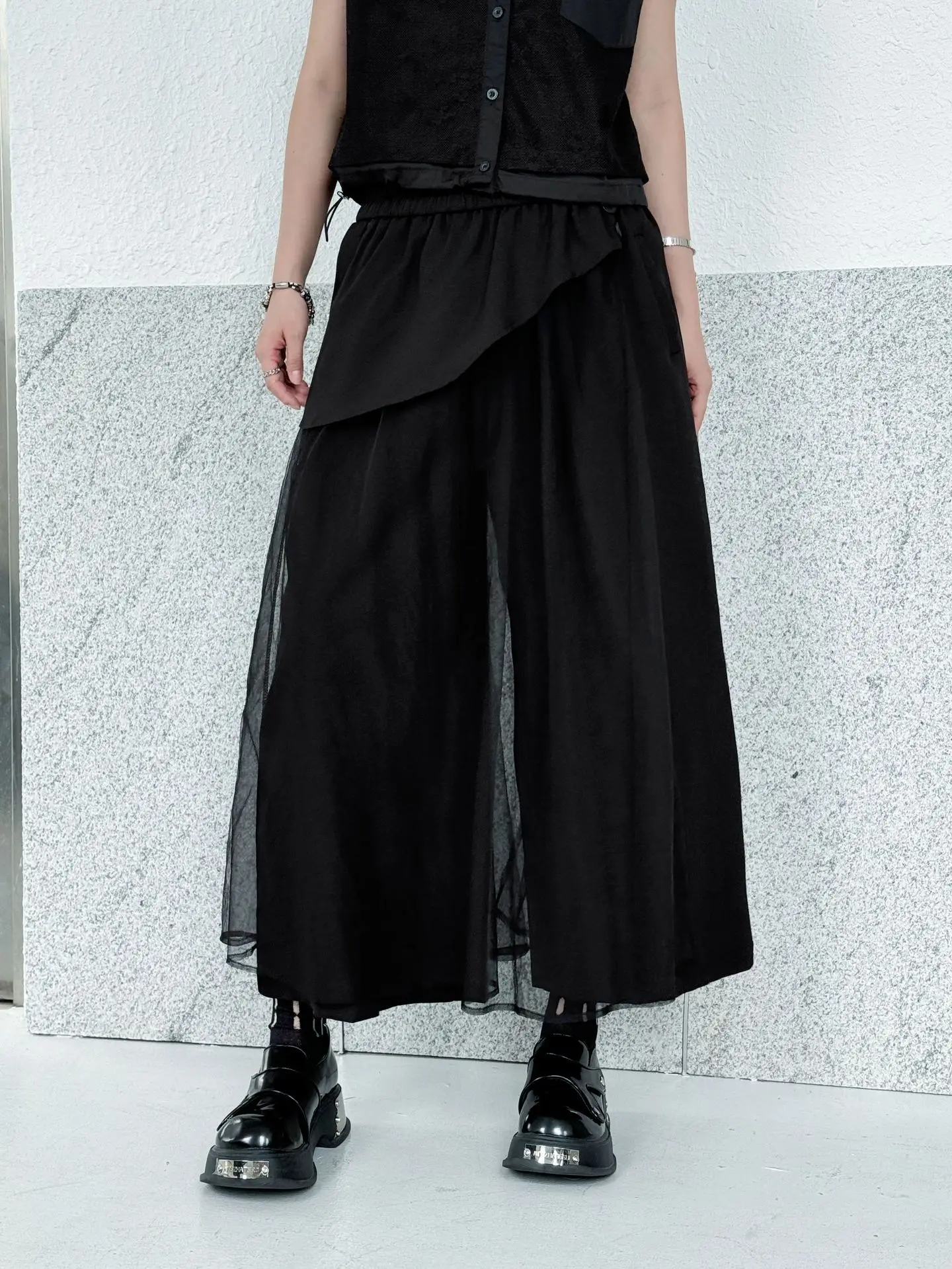 Personality Mesh Patchwork Design High Waist Wide Leg Pants Summer Woman Y2K Clothes Harajuku High Street Pants Pantalones