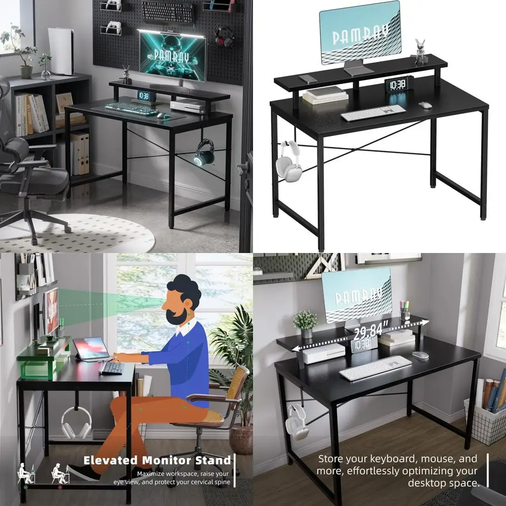 

32-дюймовый компактный компьютерный стол с подставкой для монитора, простой офисный стол с крючком для небольших помещений, стол для учебы и письма для детей или для спальни