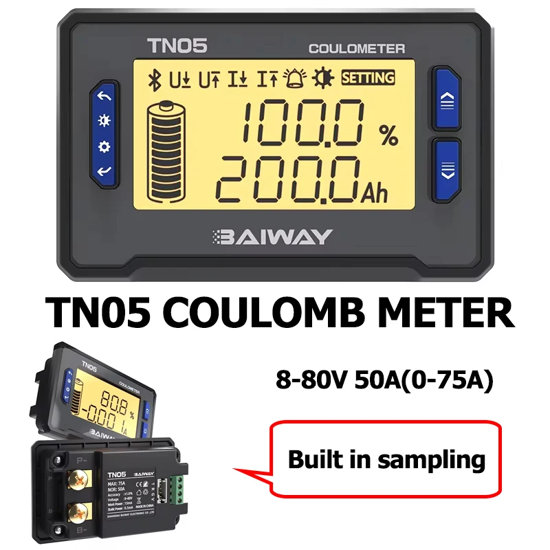 

Battery Capacity Tester 8-80V 50A Built In Sampling High Precision Coulomb Meter Battery Level Indicator Voltmeter Amperemeter