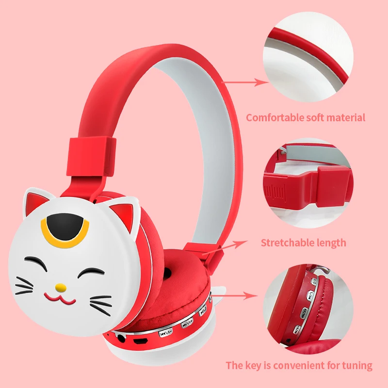 Headset Bluetooth Headset with Microphone Cute Cat Boy Girl Music Wireless Earpiec Support TF Card Children\'s Cartoon Headphones