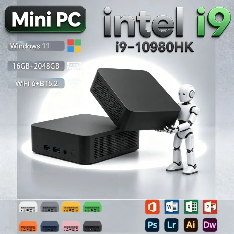 高性能ミニデスクトップpc。intel-core-i9-10980hkプロセッサー、32gb-ram、2tb-ssd、windows-11、wi-fi-6、bluetooth-52、4k対応。ビジネスやゲームに最適なポータブルマシン。