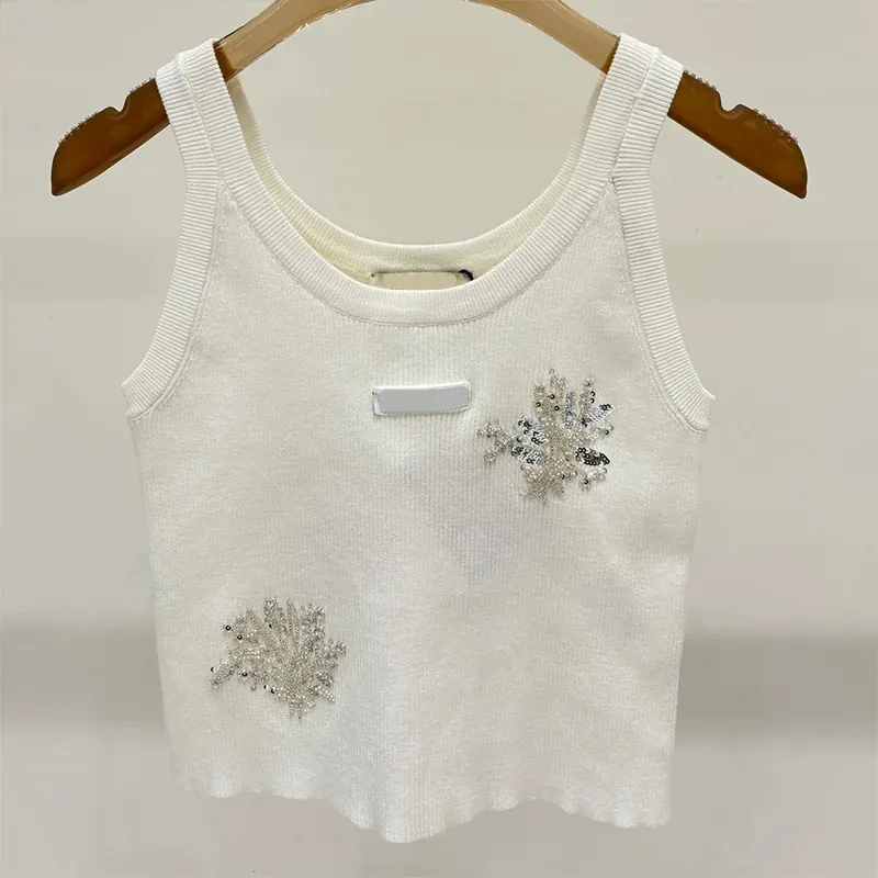 

High-quality women's pure cotton knitted tank top with metal flower decoration and slim fit design vest 25607125