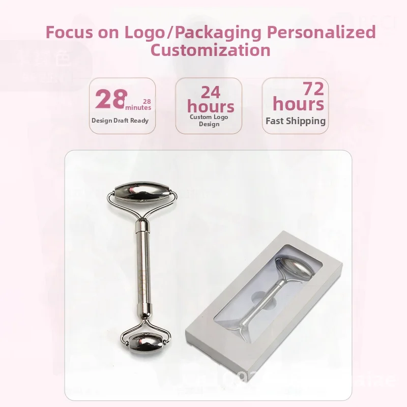 Vara de beleza de rolo de metal de ponta dupla, levantamento facial, bastão de massagem de aço inoxidável para aperto da pele e anti-envelhecimento