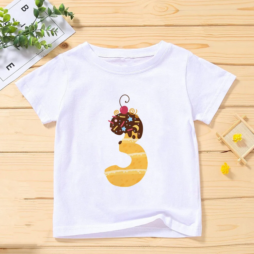 New Kids Girls Boys Summer Donuts Birthday T-shirts cute boys/girlsT Shirt Size 1 2 3 4 5 6 7 8 9 Year Children Party Clothes