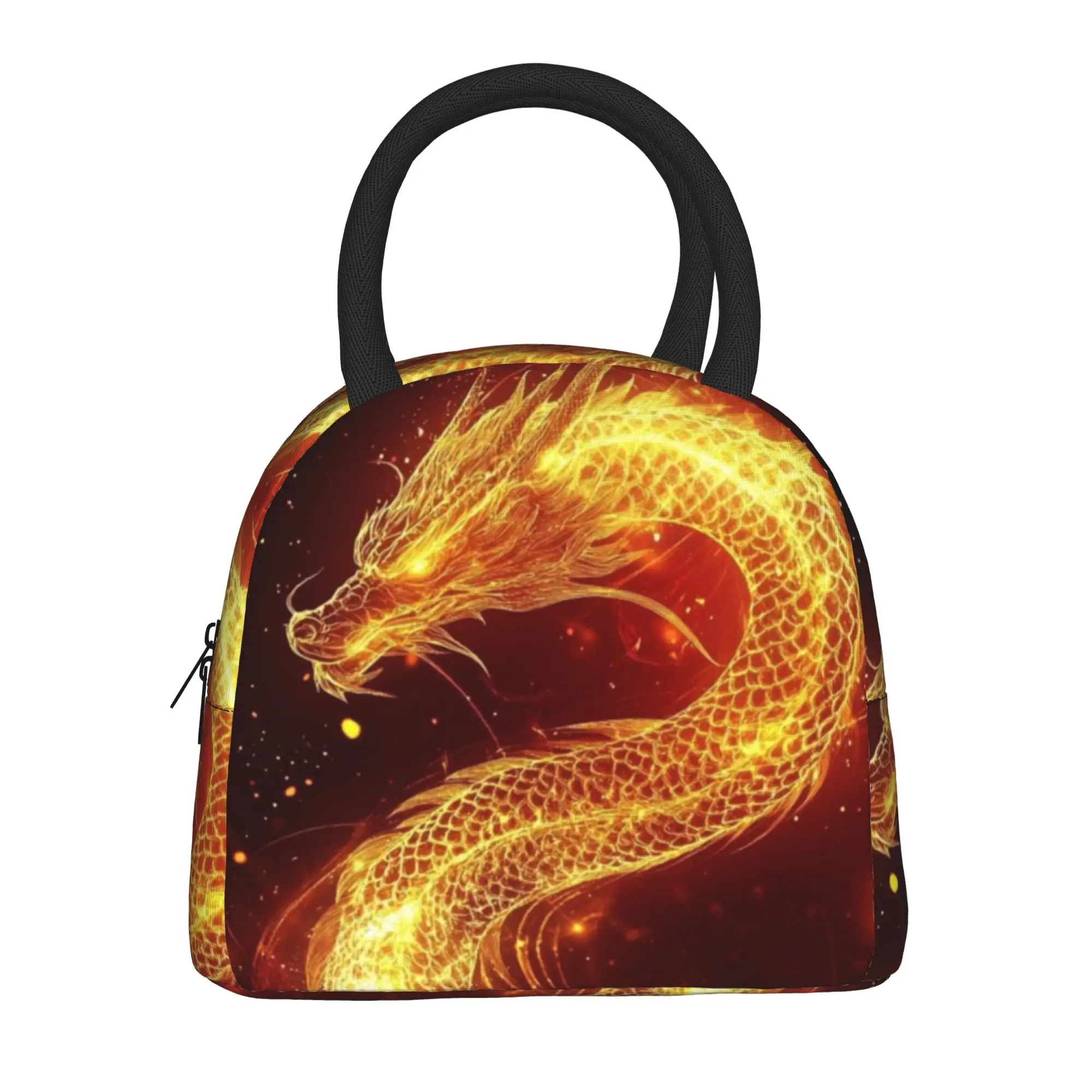 Back to school season Portable Food Pouch Sparkling Golden Dragon Large Capacity Fashionable Daily Heat Preservation Lunch Bag